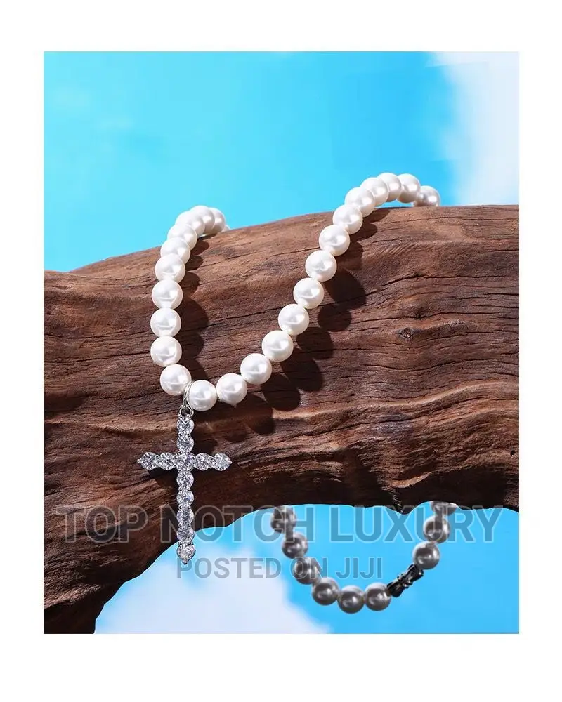 Cross Pearl Necklace Men Women