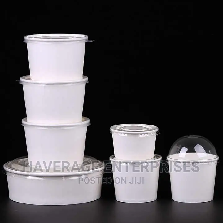 Disposable Paper Ice Cream/Chops/Food Cups With Dome Lids 7oz ~200pcs