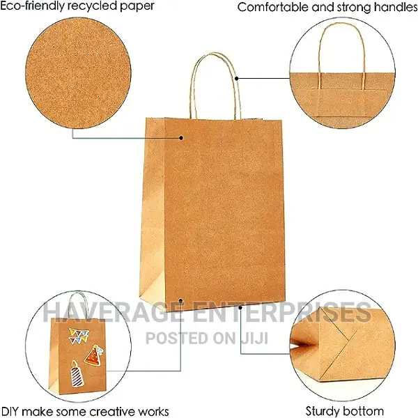 Large Kraft Paper Bags With Handle, Brown 21-11-27cm 200pcs