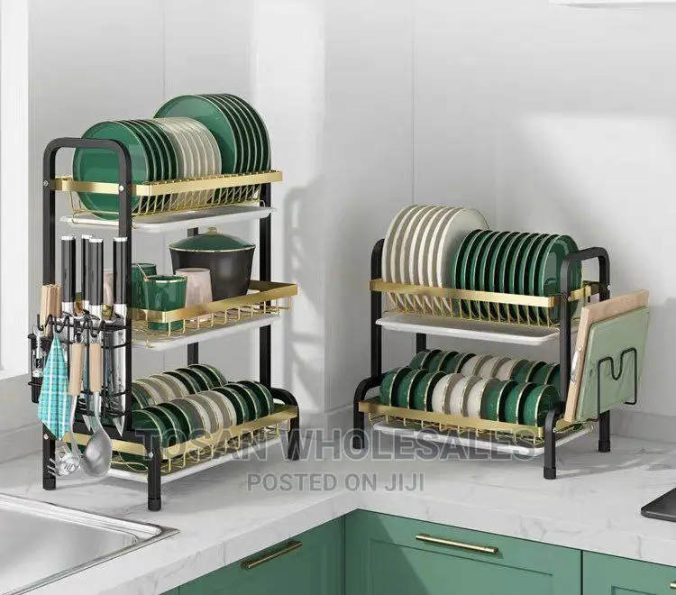 Stainless Steel 3 Tier Golden Dish Rack With Drain Board