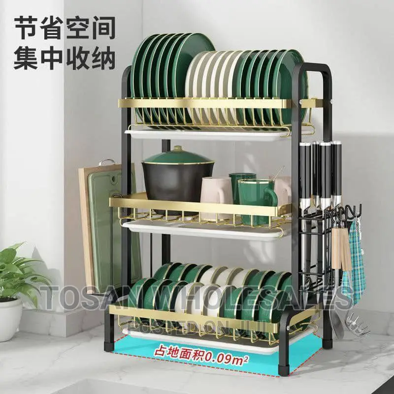 Stainless Steel 3 Tier Golden Dish Rack With Drain Board