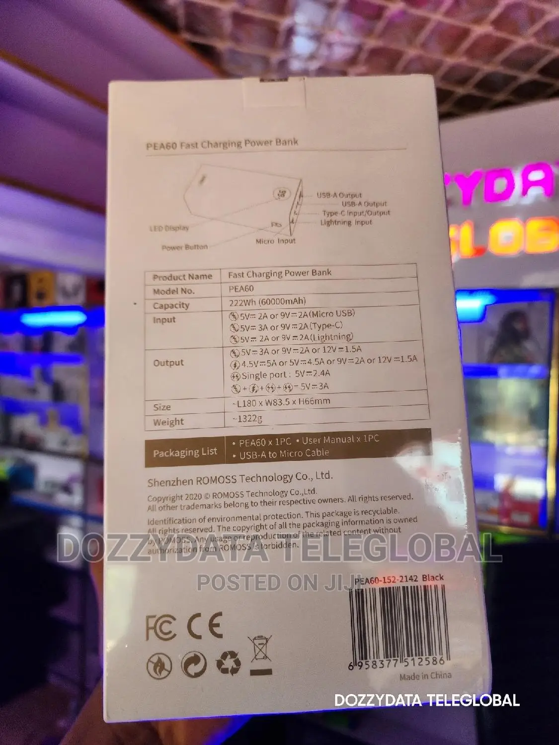 ROMOSS PEA60 Powerbank 60000mah PD 22.5w QC 3.0 Quick Charge