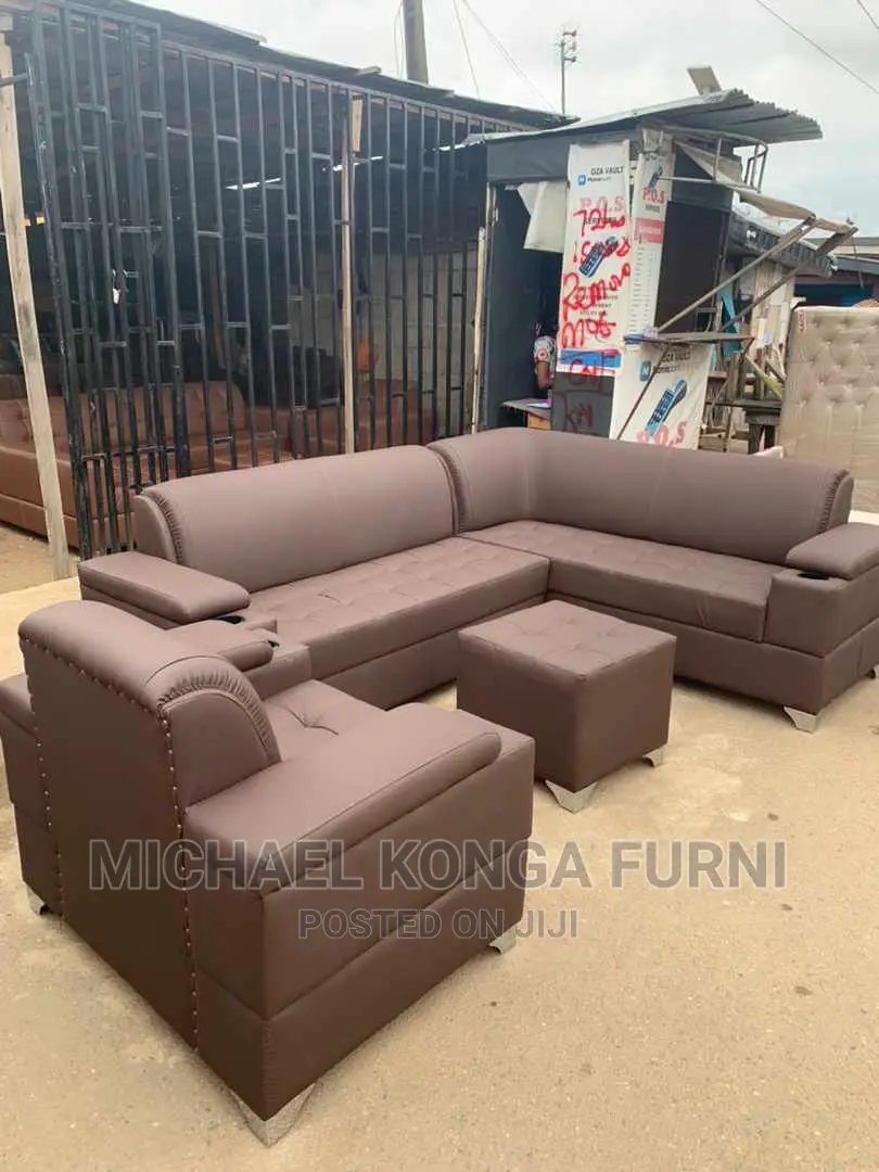 Beautiful L Shape Leather Sofa With 1 Single and Puff