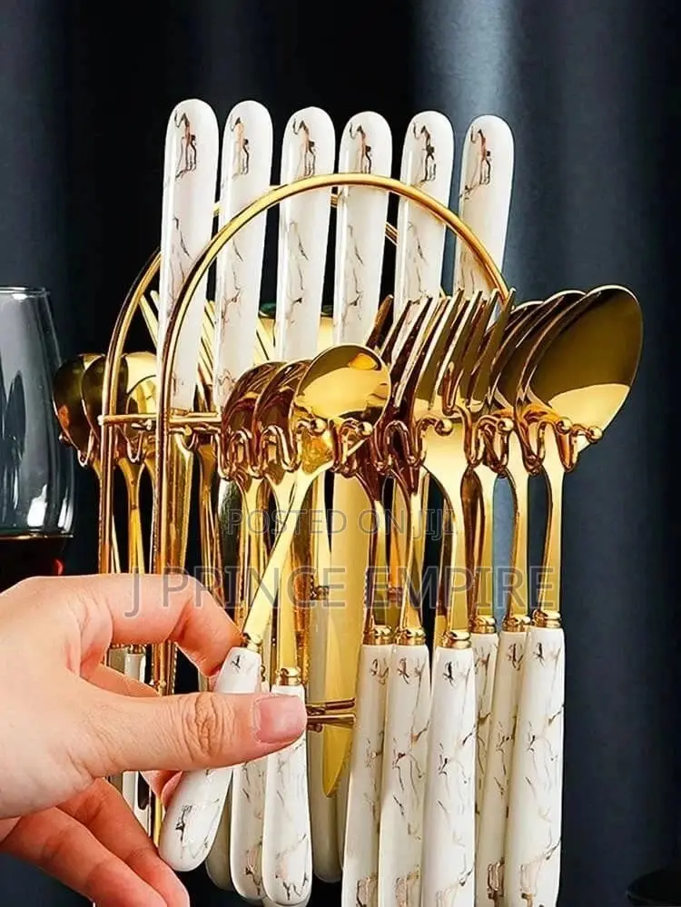 24PCS Luxury Dinnerware Set Ceramic Handle