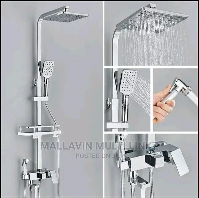 Modern Shower Mixer With Shelf and Bidet Spray