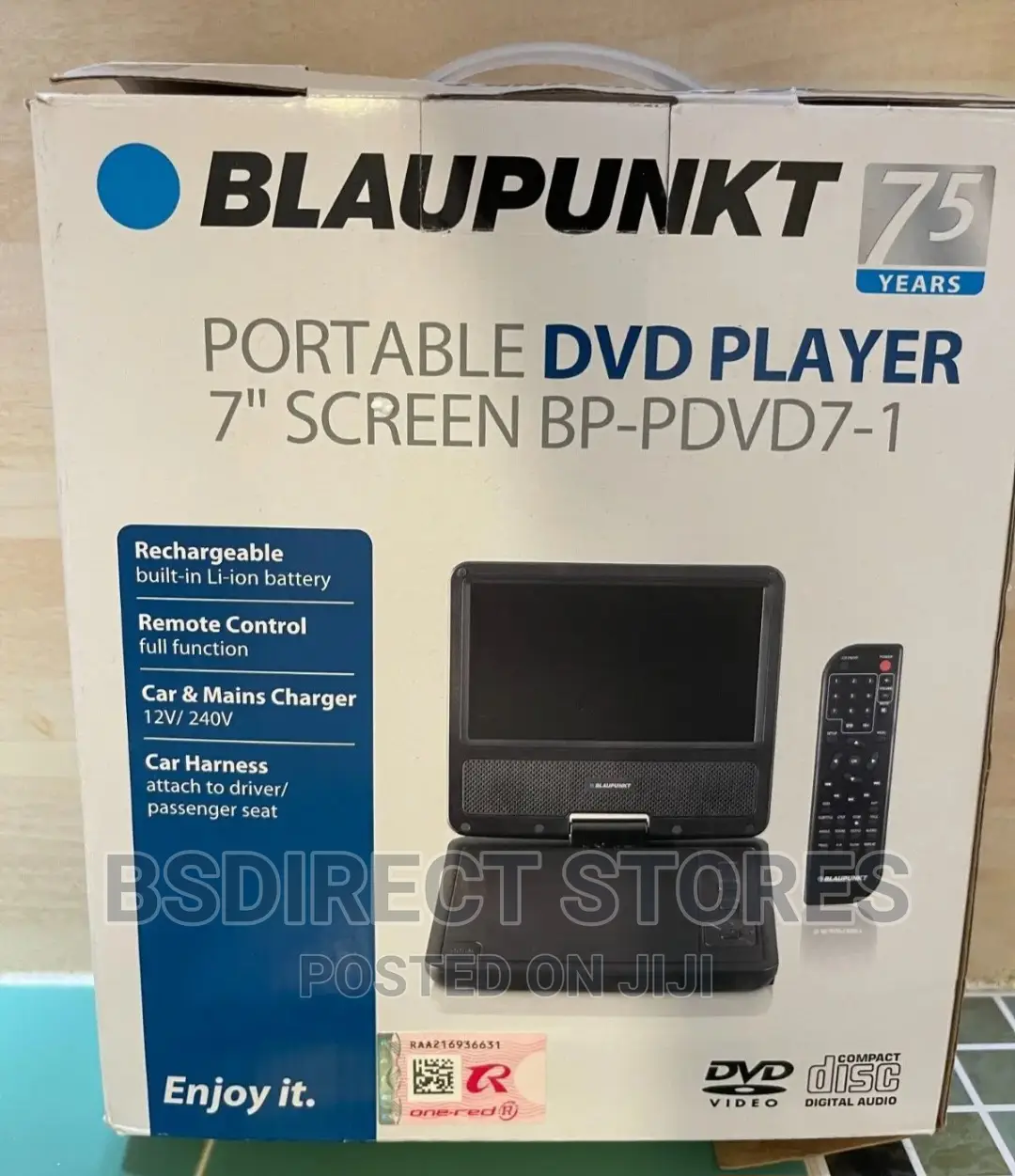 Blaupunkt 7 Inch LCD Rechargeable Portable DVD Player Black