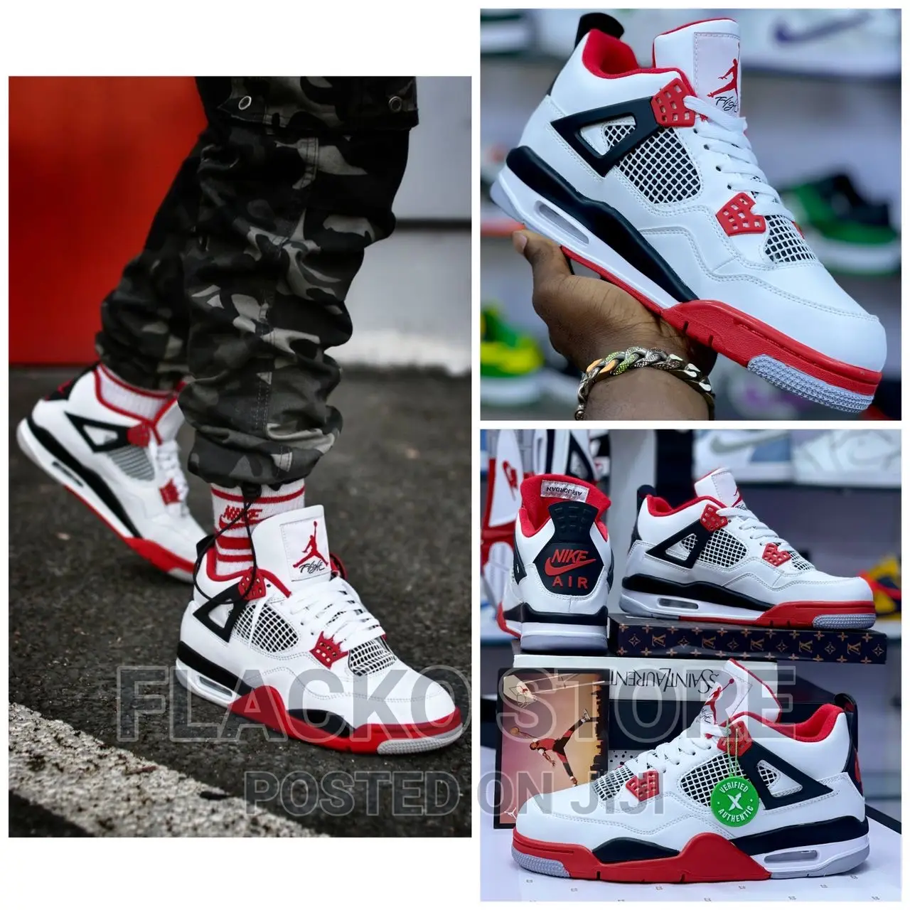 Original Air Jordan 4 Retro Fire Red Sneakers
