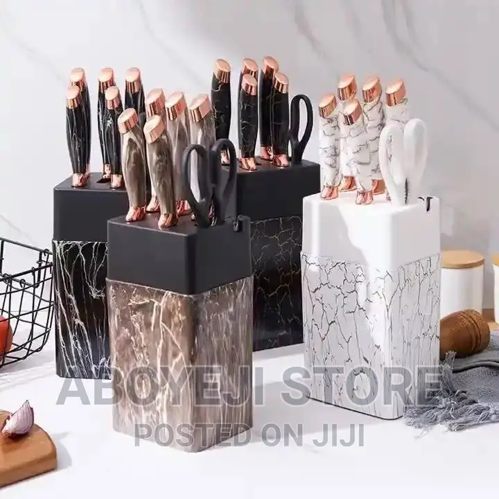 Kitchen Knife Set With Stand Marble Coating