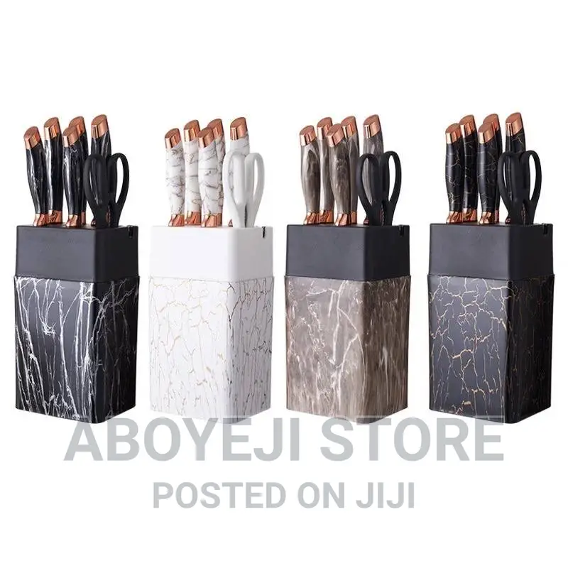 Kitchen Knife Set With Stand Marble Coating