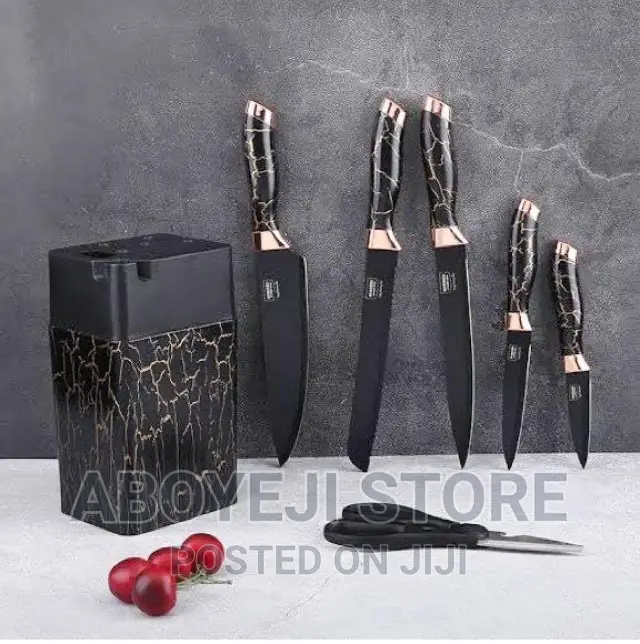 Kitchen Knife Set With Stand Marble Coating
