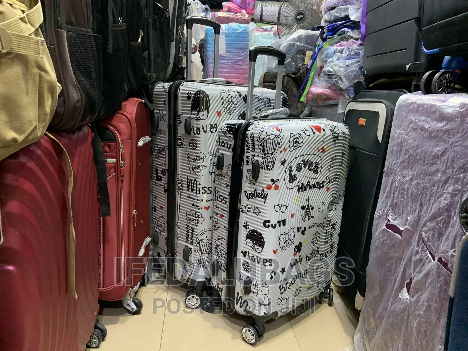 2n1 Set Flowered Design Plastic Travel Luggage