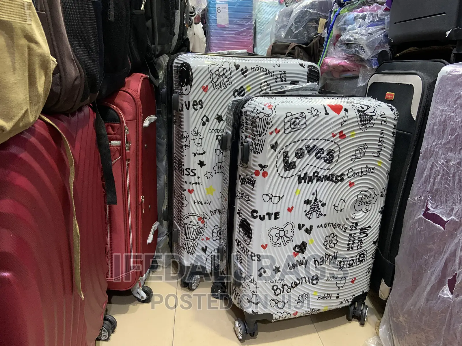 2n1 Set Flowered Design Plastic Travel Luggage
