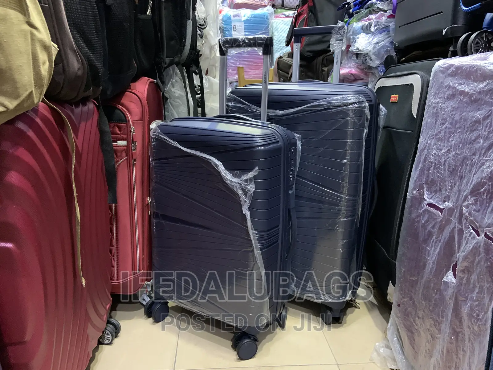 2n1 Navy Blue Unbreakable Plastic Travel Luggage