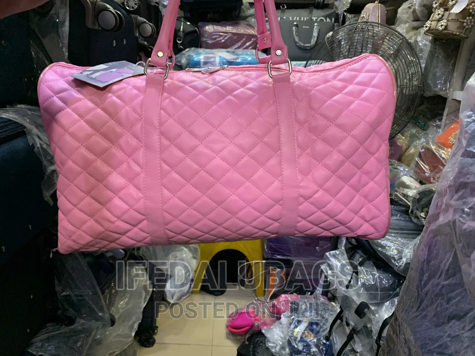 Pink Quality Leather Channel Inspired Duffel Travel Bag