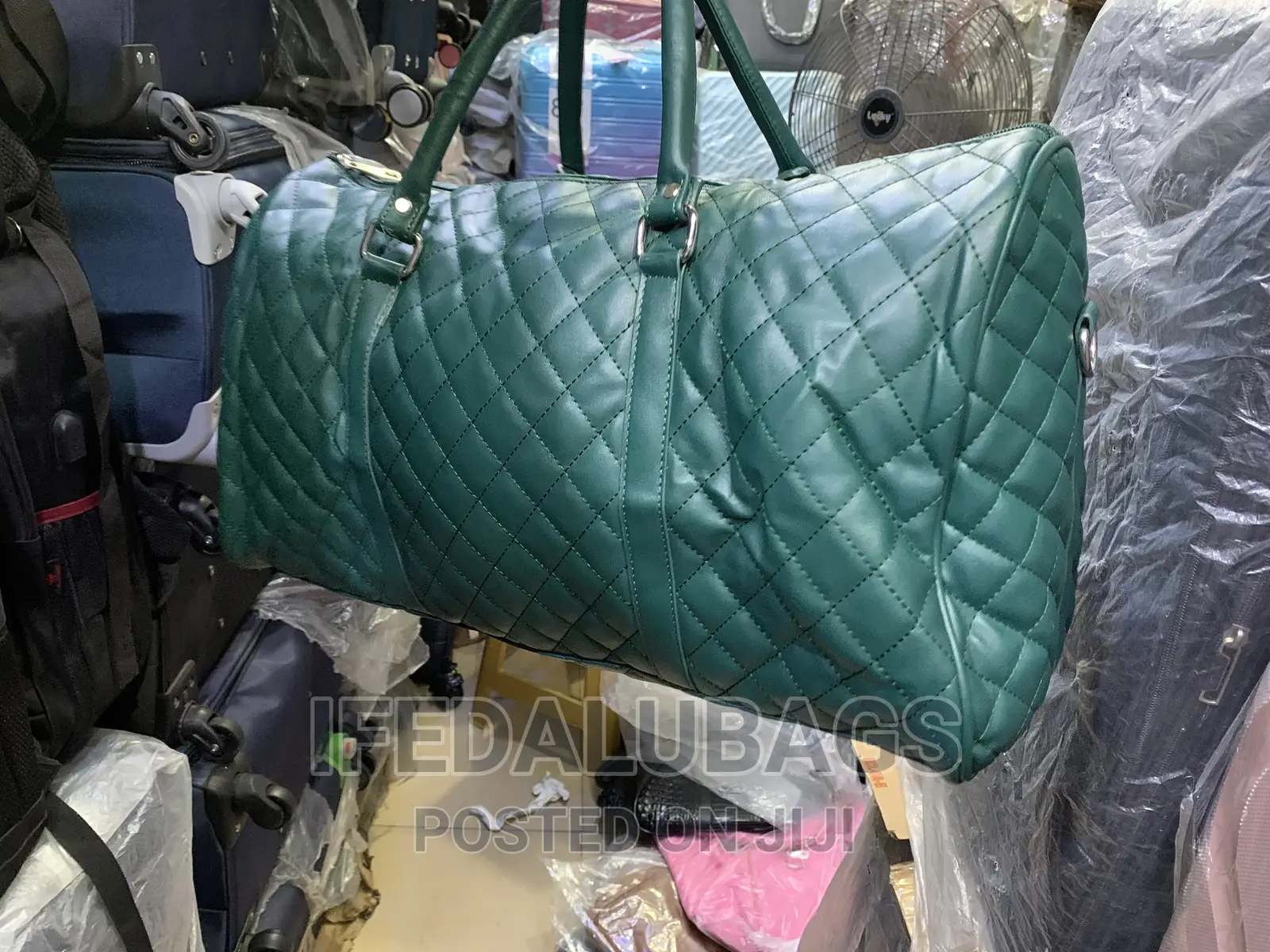 Quality Green Leather Channel Inspired Duffel Travel Bag