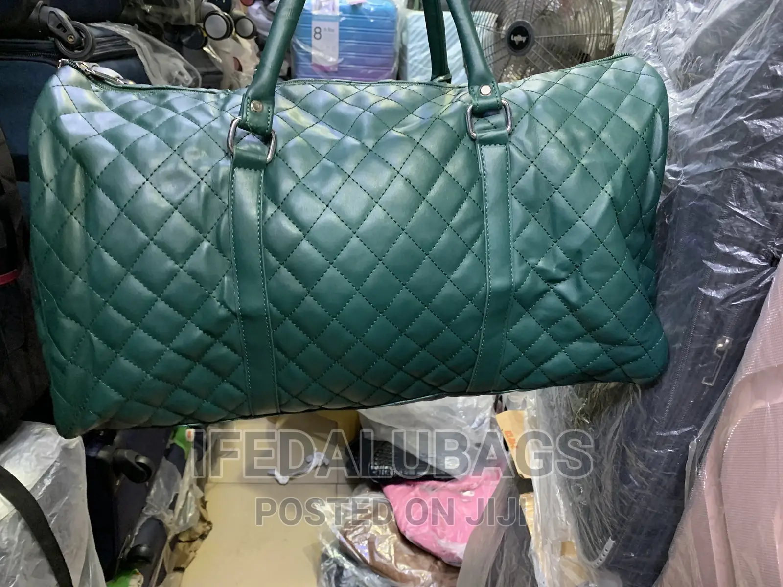 Quality Green Leather Channel Inspired Duffel Travel Bag