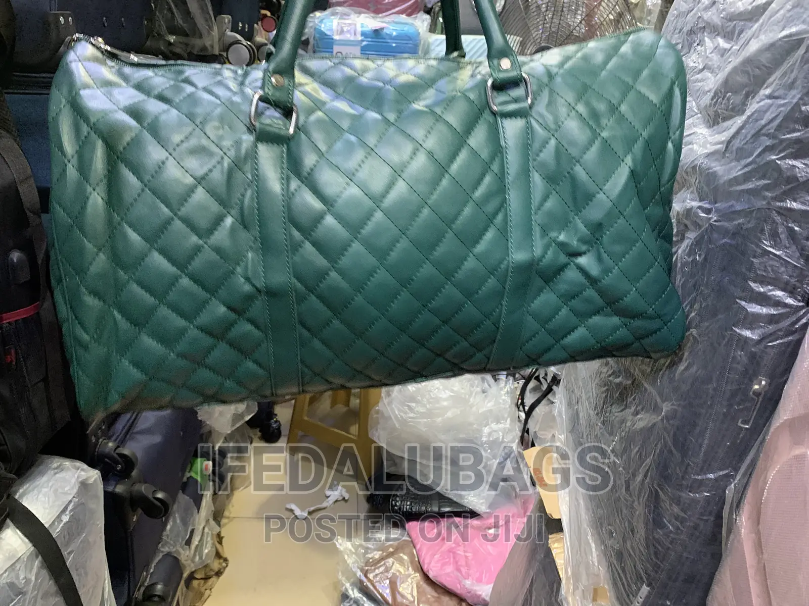 Quality Green Leather Channel Inspired Duffel Travel Bag