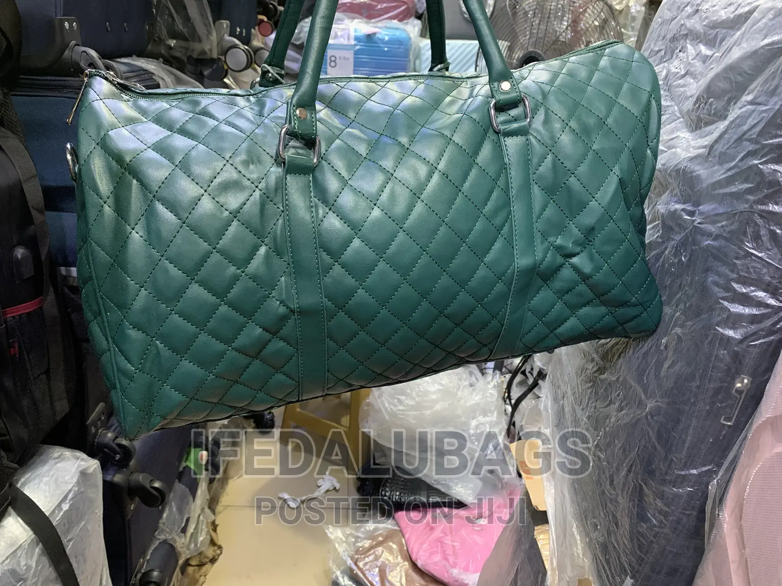 Quality Green Leather Channel Inspired Duffel Travel Bag