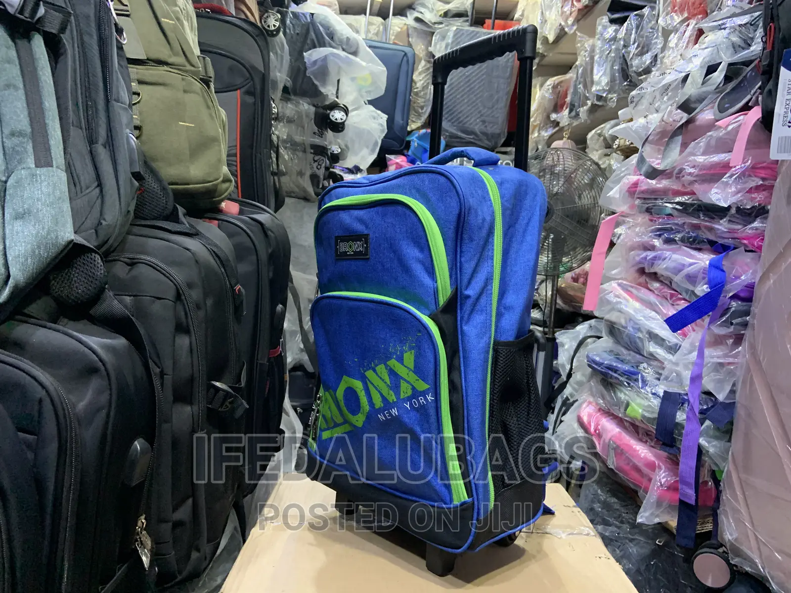 Quality Blue Color Stock Material Backpack With Wheels