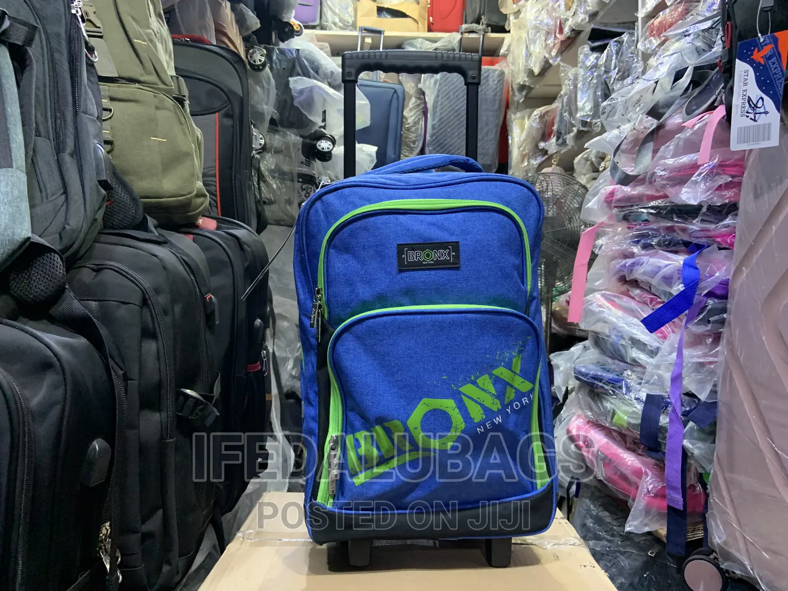 Quality Blue Color Stock Material Backpack With Wheels