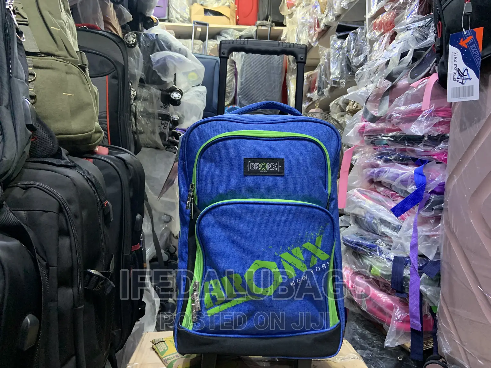 Quality Blue Color Stock Material Backpack With Wheels