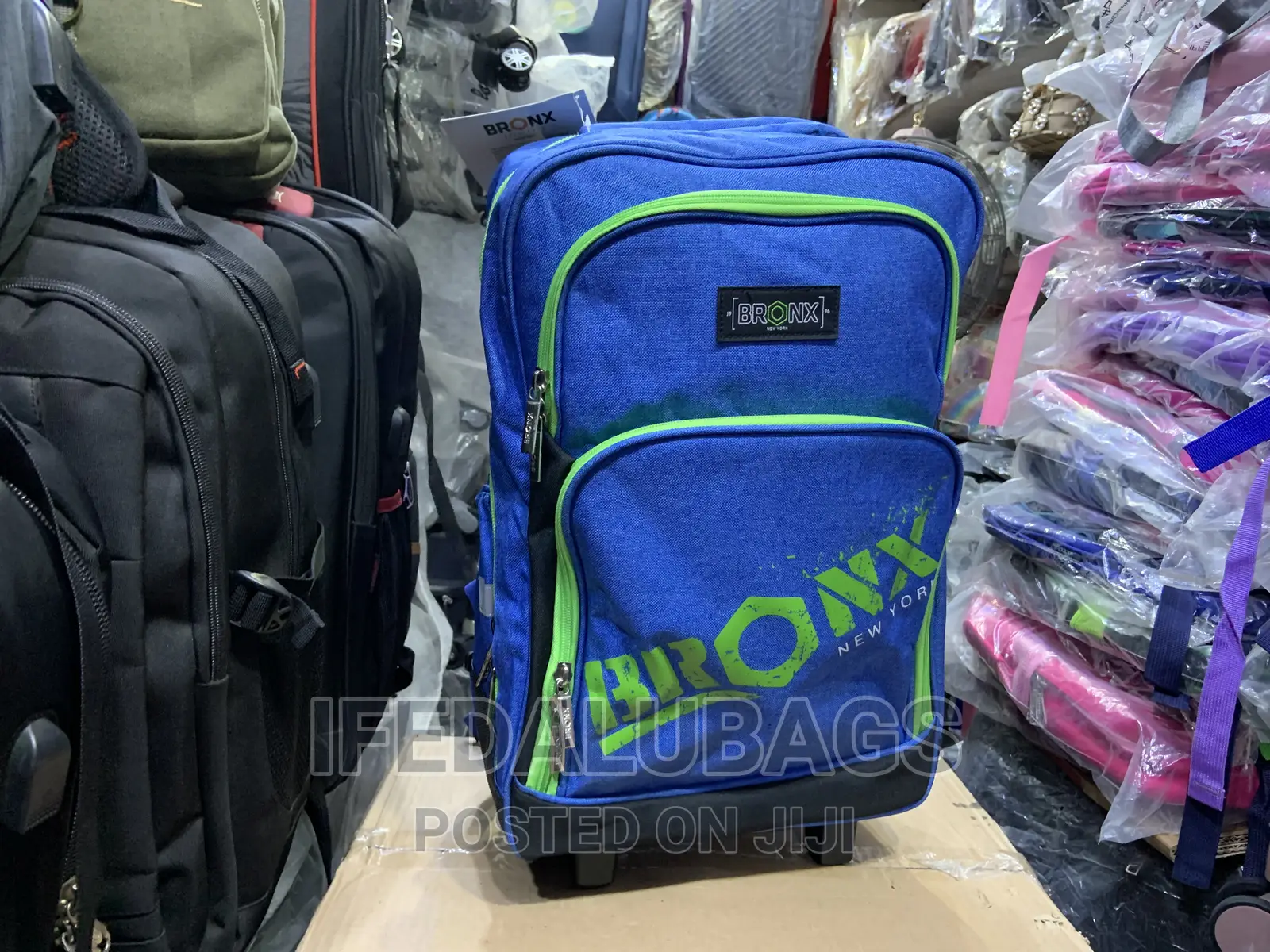 Quality Blue Color Stock Material Backpack With Wheels