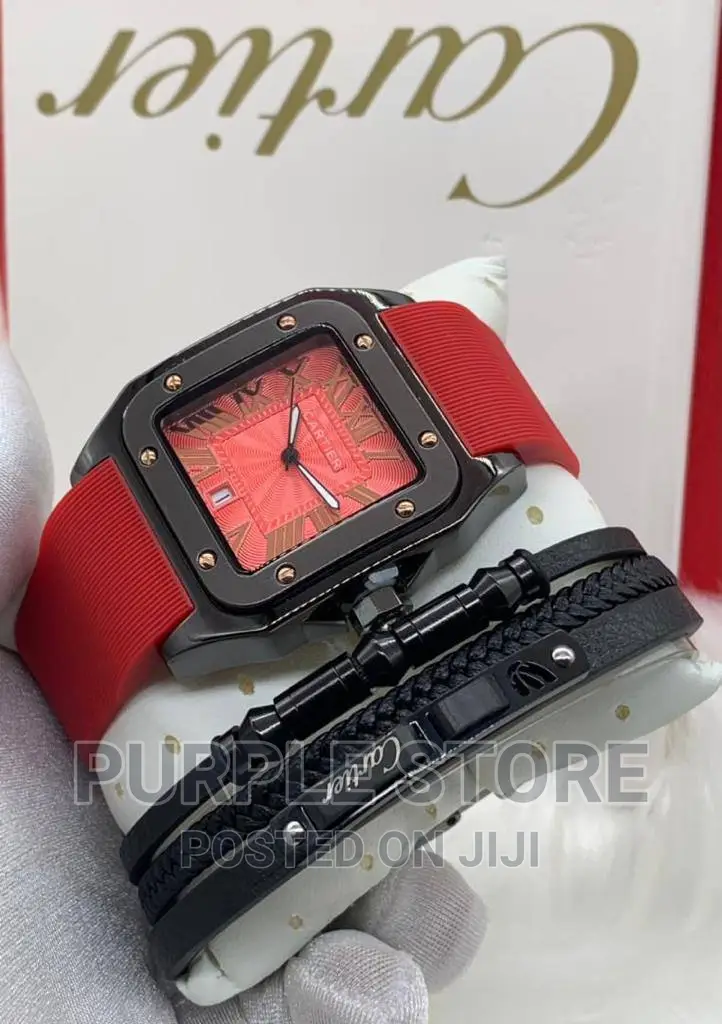Unisex Red Rubber Watch and Bracelet Set