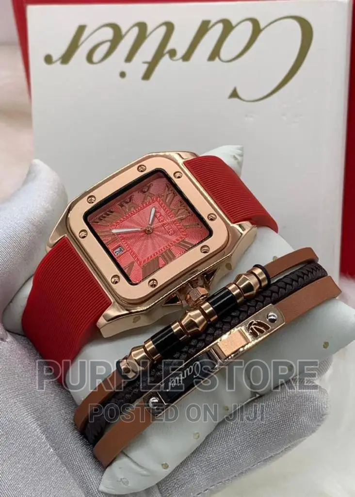 Unisex Red Rubber Watch and Bracelet Set