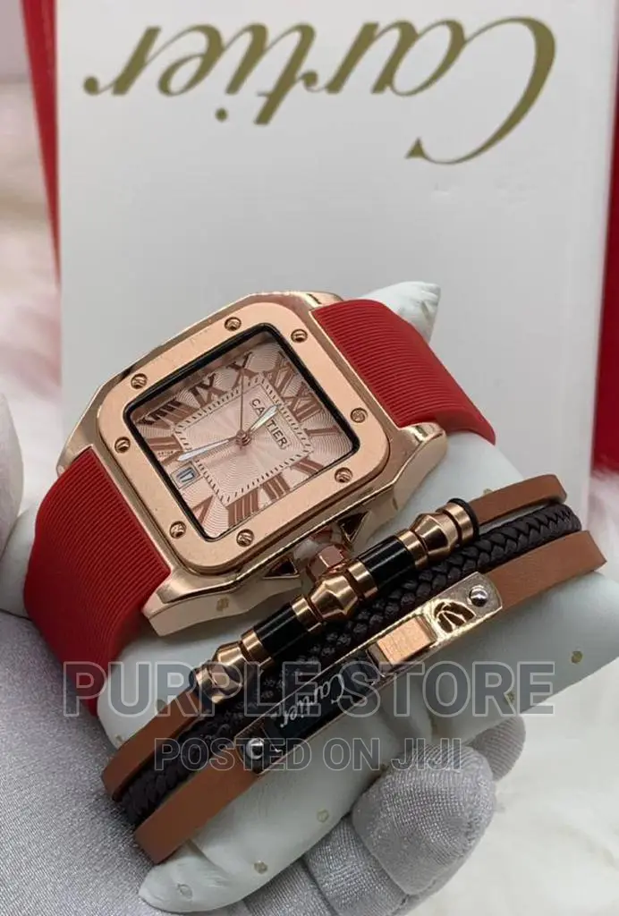 Unisex Red Rubber Watch and Bracelet Set