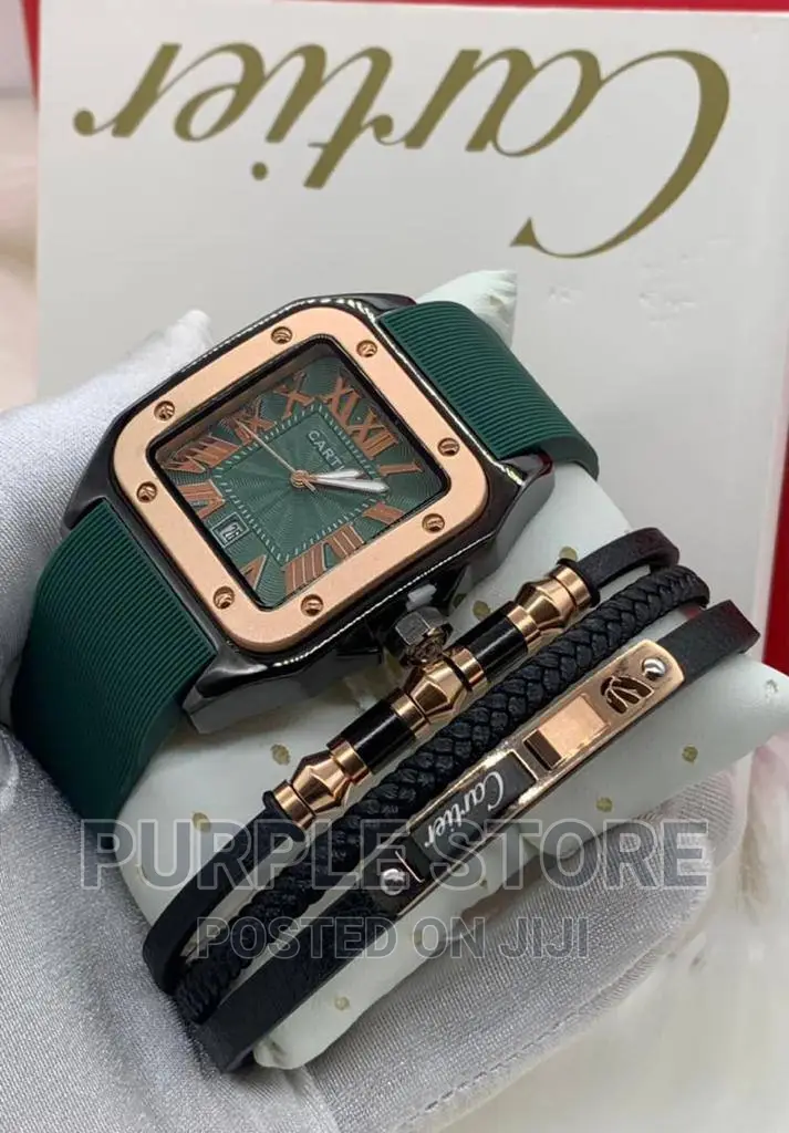 Unisex Green Rubber Watch and Bracelet Set