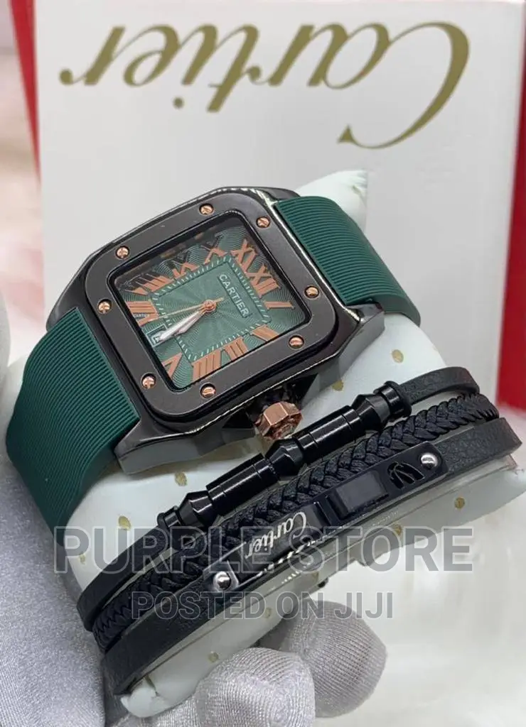 Unisex Green Rubber Watch and Bracelet Set