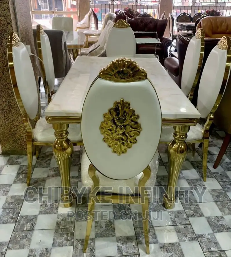Set of Marble Dining Table With Six Chairs