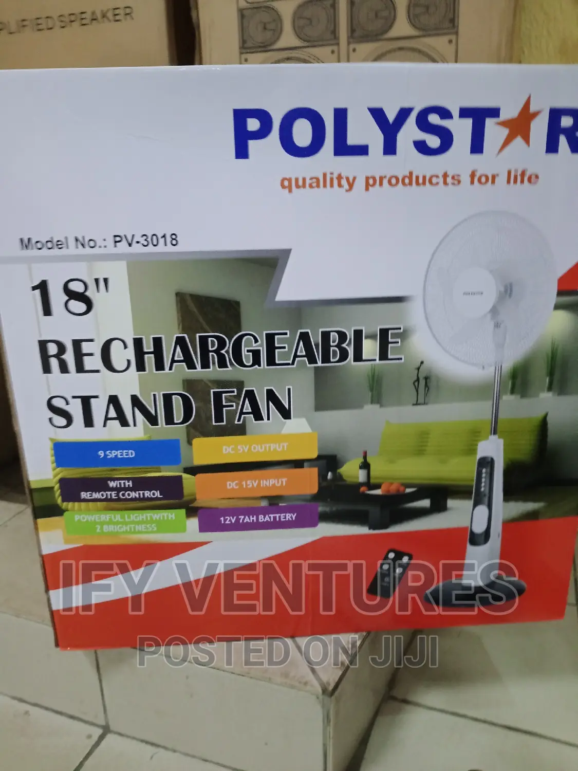 18" Polystar Rechargeable Fan With LED Light