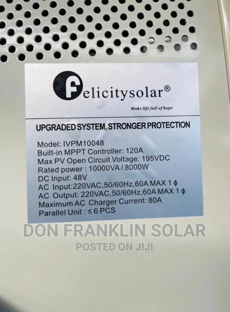 10KVA /48v Felicity Solar Hybrid Solar Inverter 120ah