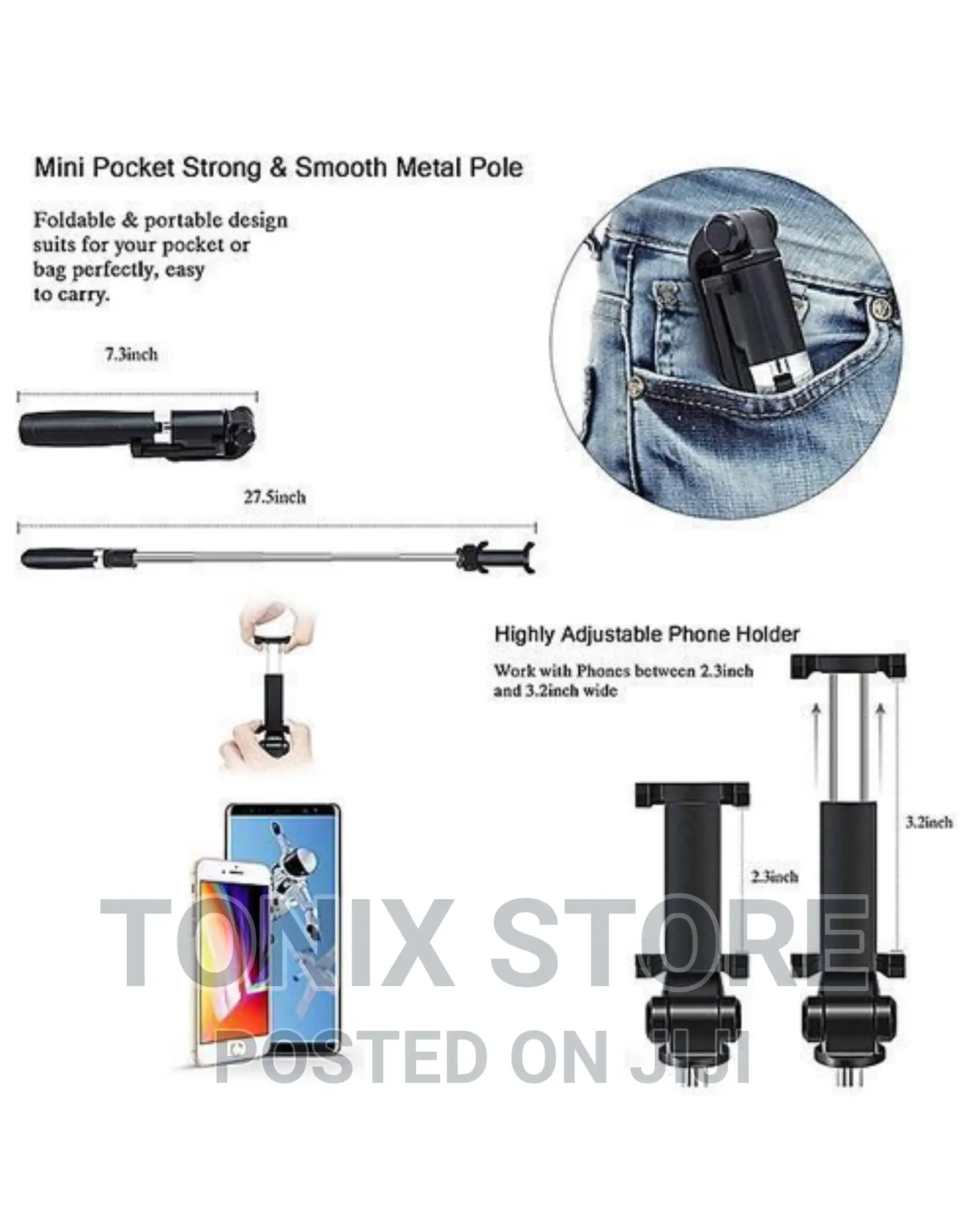Portable Selfie Stick With Built-in Tripod Stand