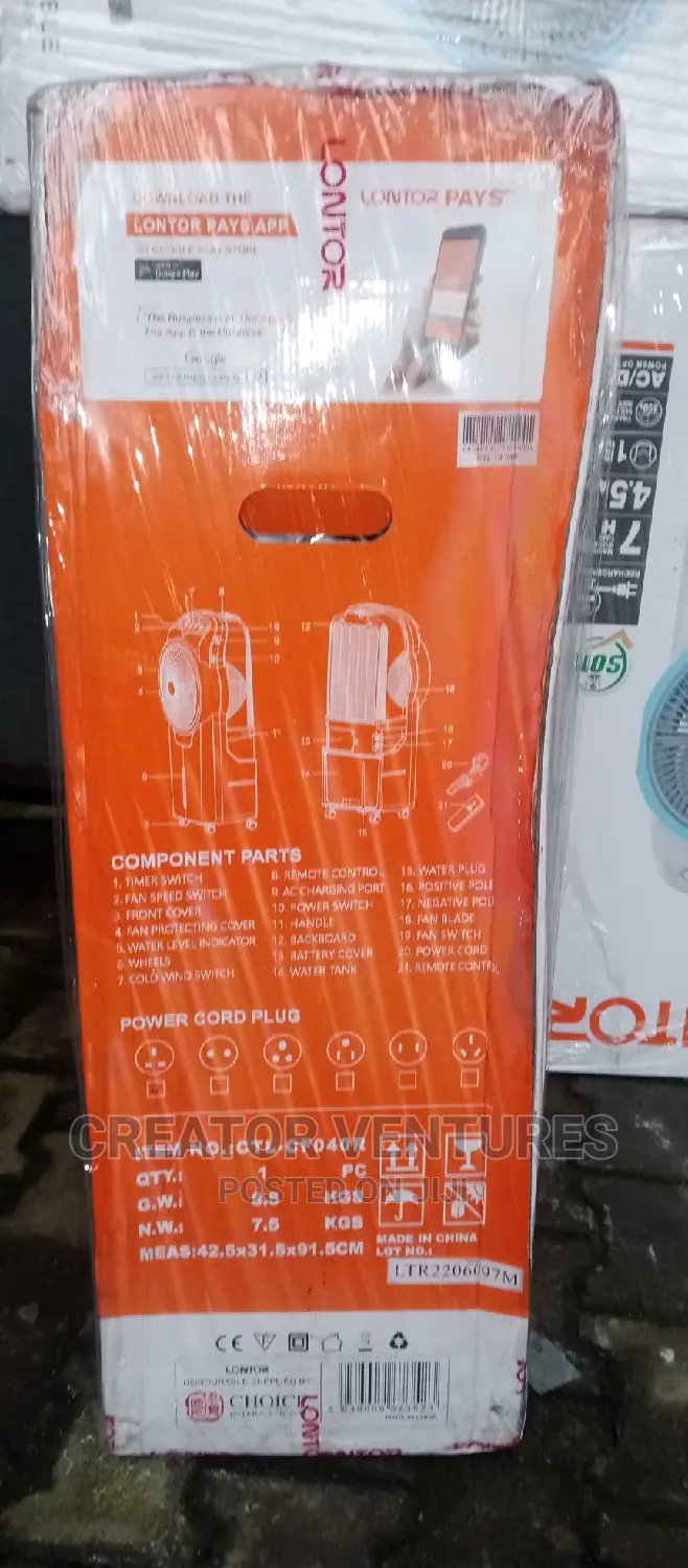 Lontor Ac/Dc Water Cooling Rechargeable Fan 12",With Remote.