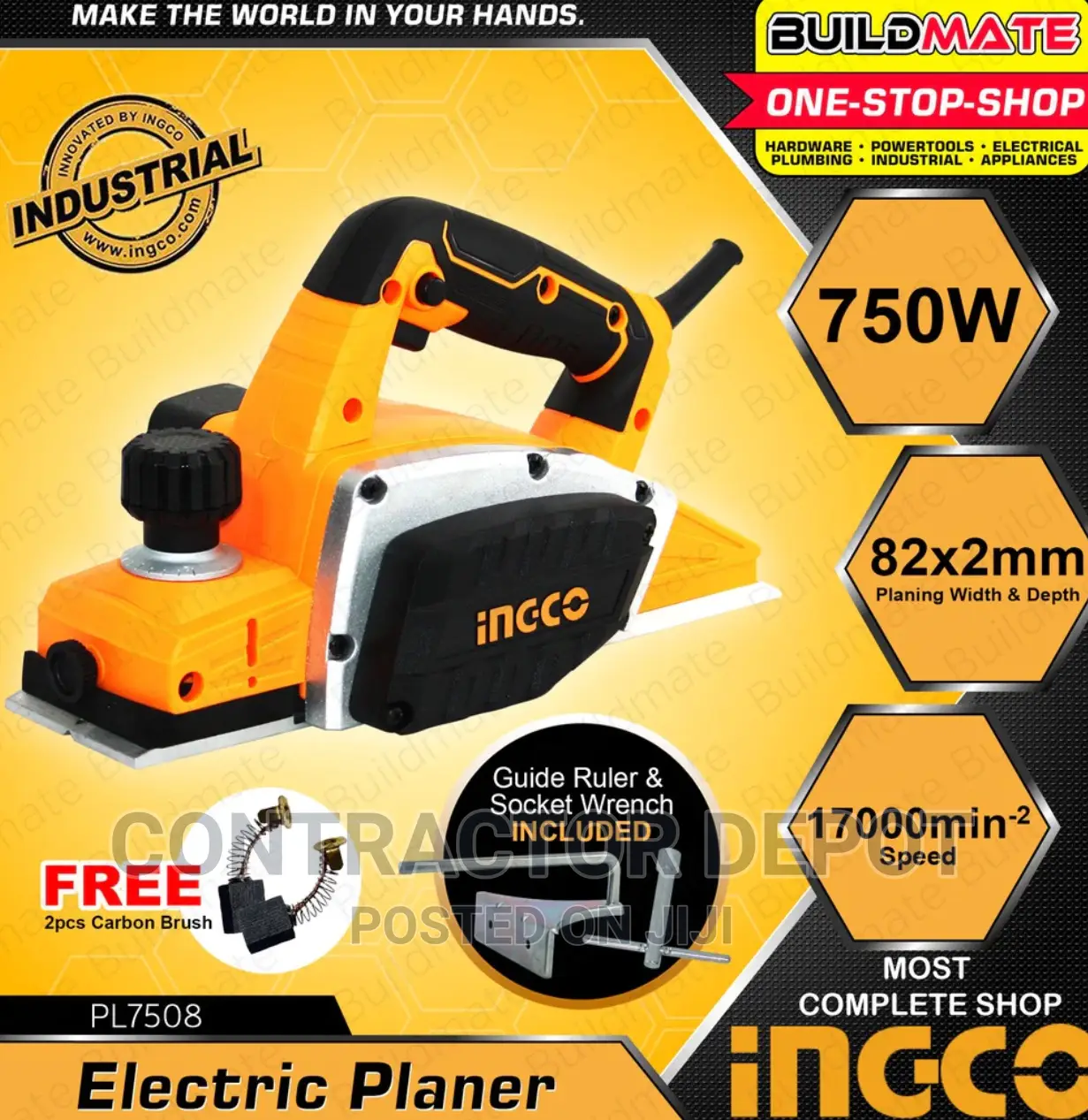 INGCO Electric Wood Planer Woodworking 750W PL7508