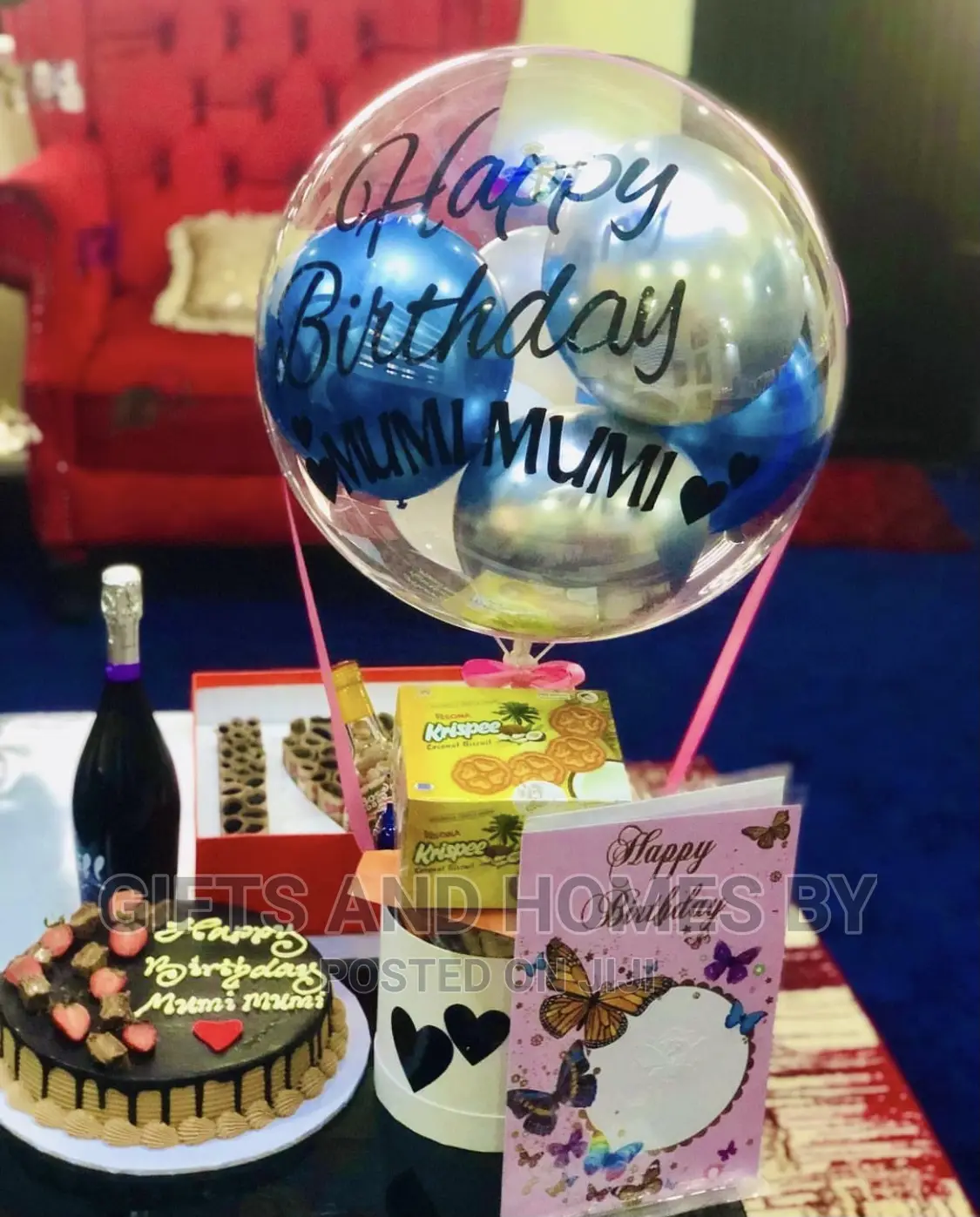 Baloon Treat Box, Cake, Wine, Card and Money Box Gift