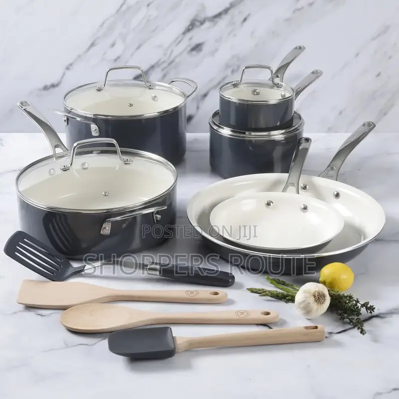 Martha Stewart 14-Piece Gray Ceramic Interior Cookware Set