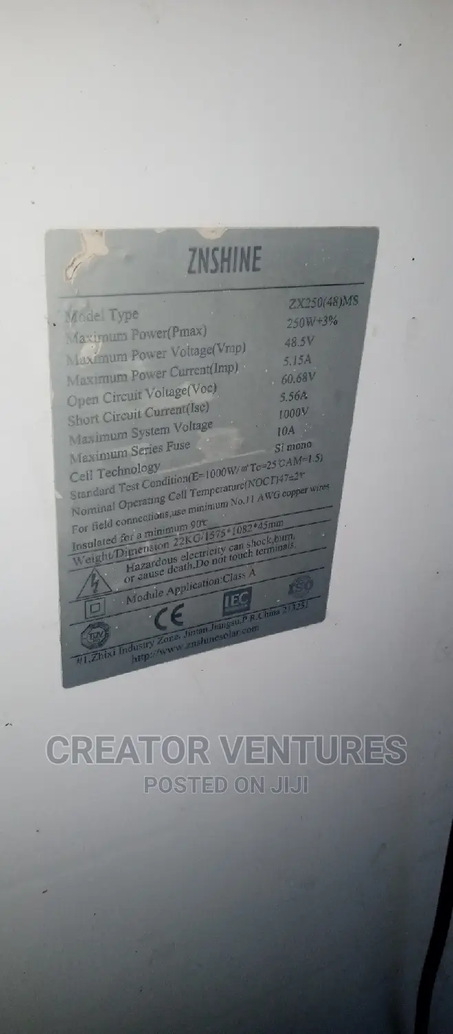 Solar Panel 250W Mono,12V CANADIAN TOKUMBO, ,Anti-Rust Flame