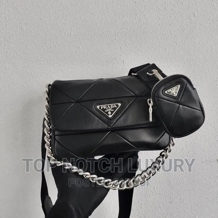 Original PRADA Leather Double Bag Designer Cross Bag Unisex