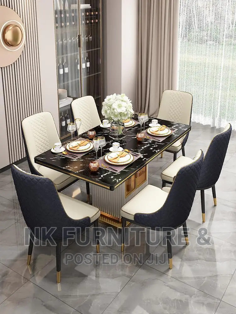 Luxurious 6 Seater Marble Top Dining Table With Chairs.