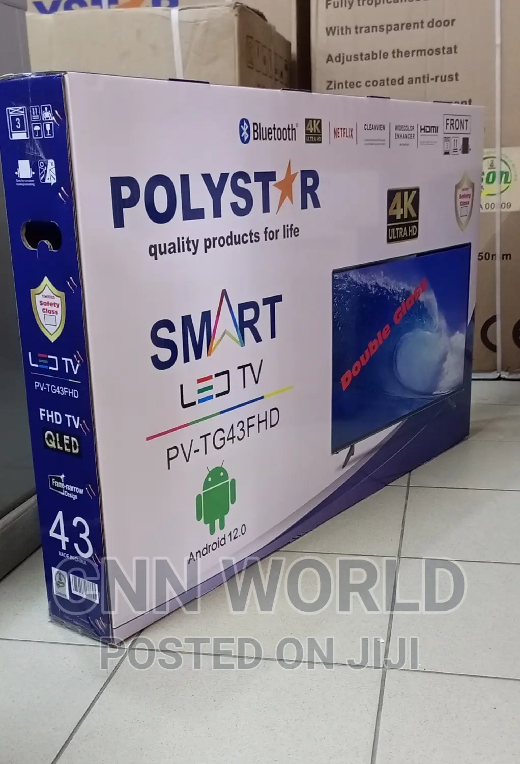 2025>Polystar 43" Smart Led Tv Flameless Bluetooth Netflix