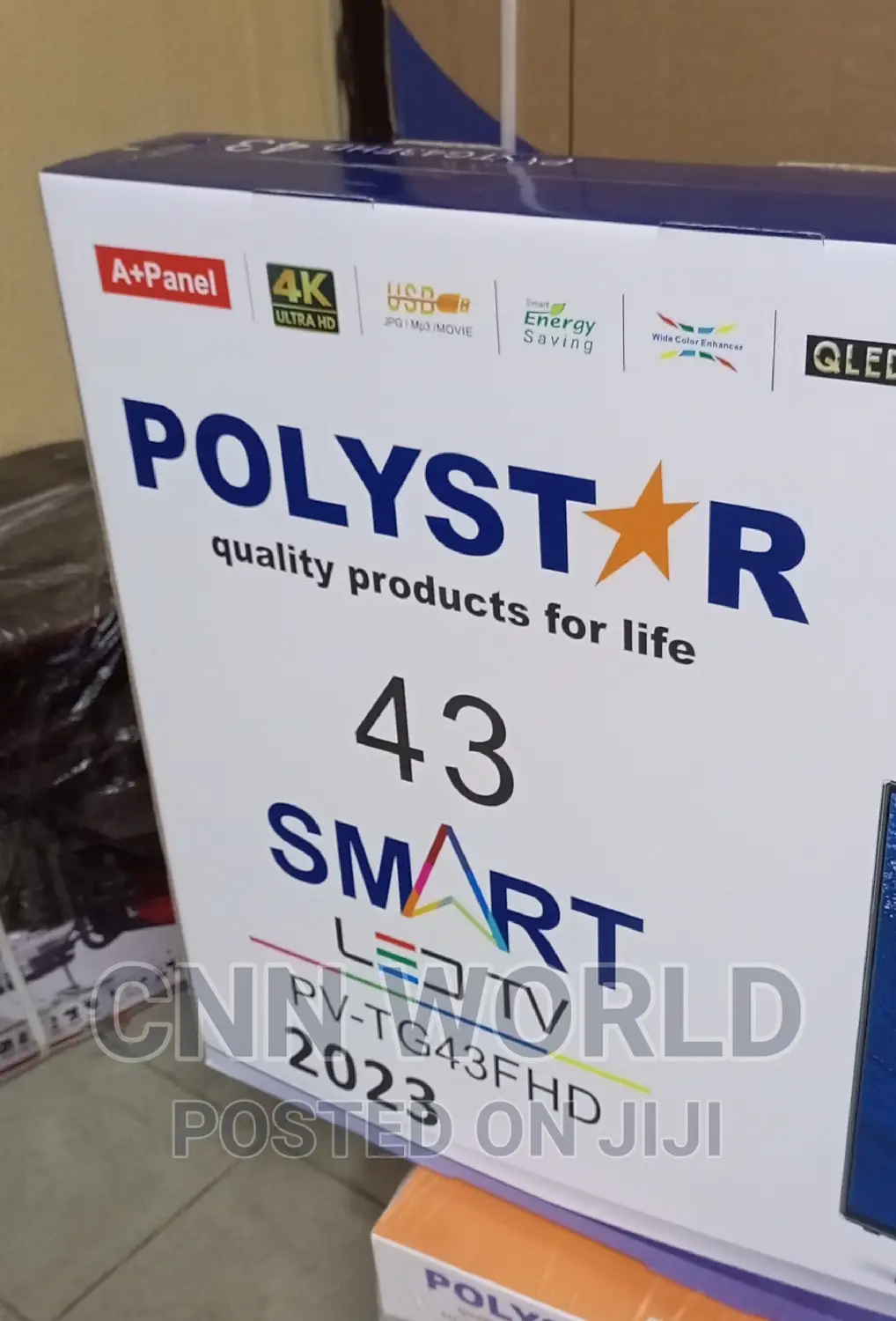 2025>Polystar 43" Smart Led Tv Flameless Bluetooth Netflix