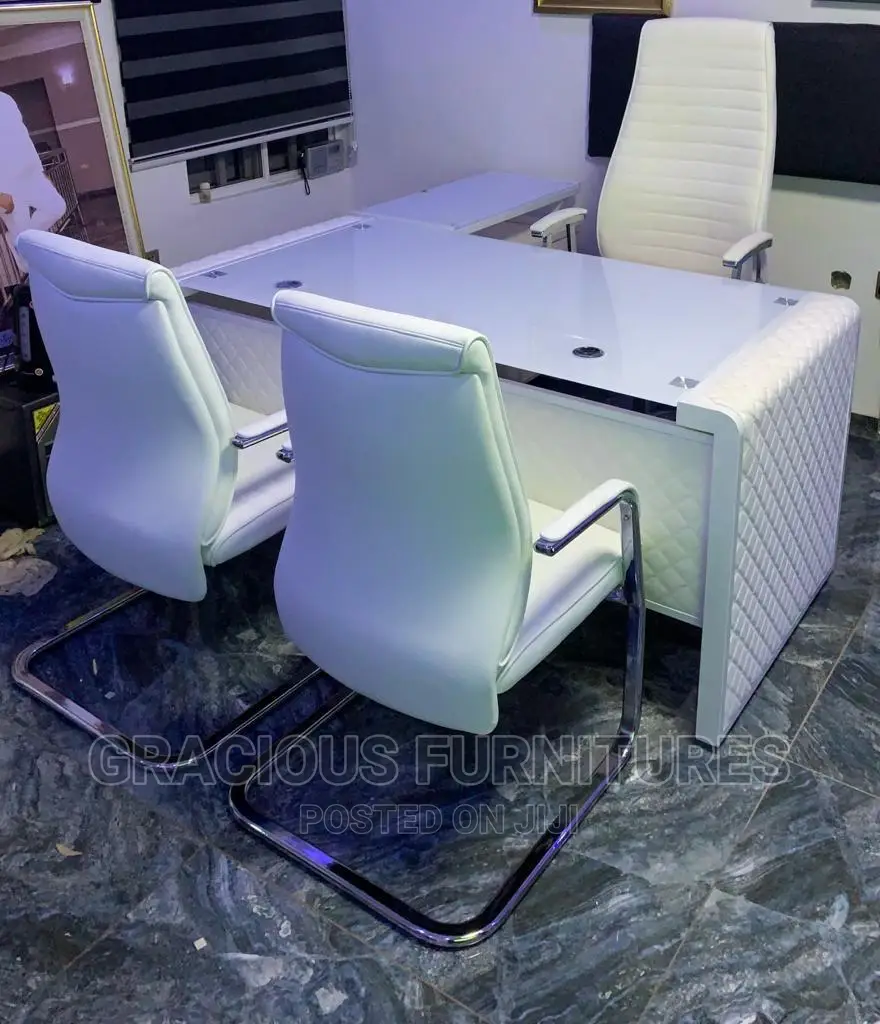 Executive White Office Table ( With 3 Chairs)