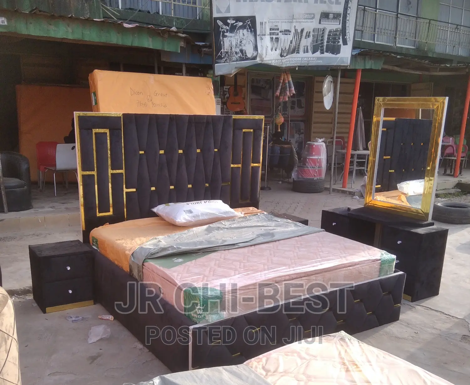 Set of Fully Padded Wooden Upholstery 6 by 6 Bedframe Set