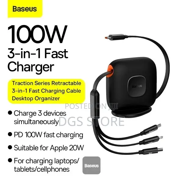 Baseus Traction Series Retractable 3in1 Fast Charging Cable