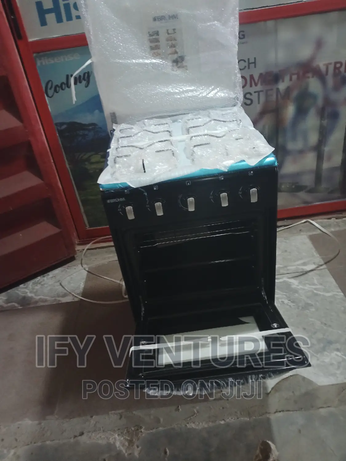 50 By 50 Bruhm Gas Cooker, 4 Burner Gas With Blue Frame.