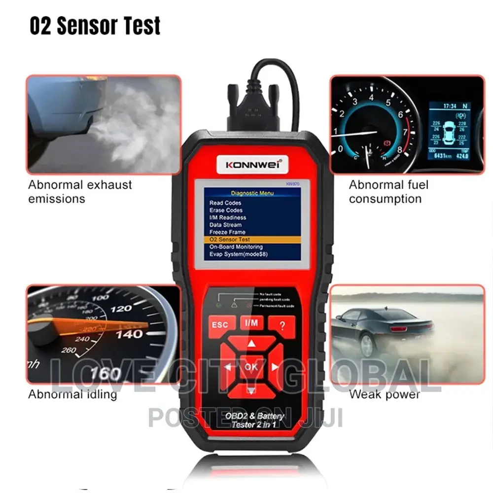 KW870 Car Motorcycle Battery Tester, OBDII Diagnostic Scan