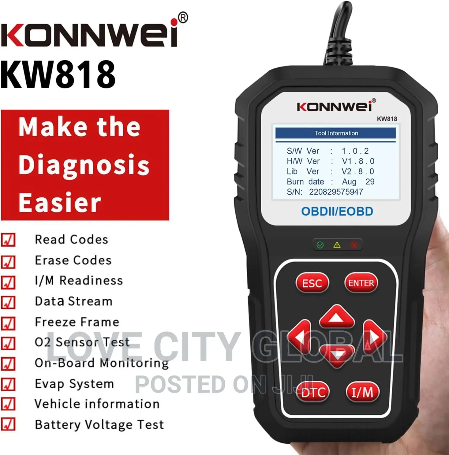 Konnwei KW818 Auto Scan OBD2 Diagnostics Check Engine & All